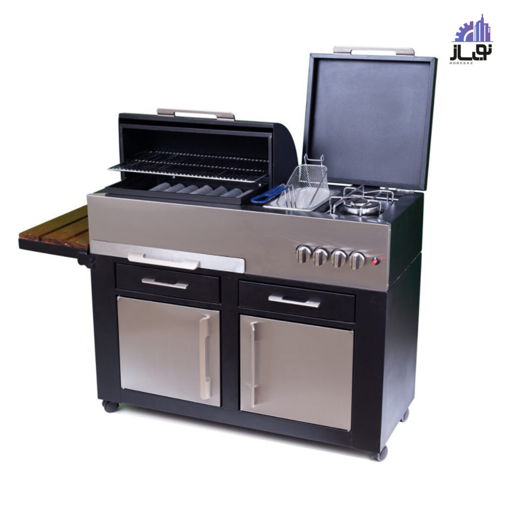 باربیکیو ۱۱۰ سانت نما استیل درب نیم هلال عرض 50 کد cc70